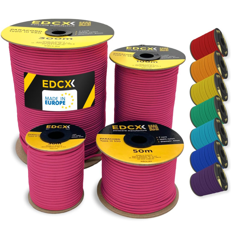 EdcX Paracorde en Nylon 4 mm 550 30 m (100 Pieds) - Type III, Corde 100% Nylon, Corde à 7 brins, Corde en Nylon 4 mm dans des Co EdcX Paracorde en Nylon 4 mm 550 30 m (100 Pieds) - Type III, Corde 100% Nylon, Corde à 7 brins, Corde en Nylon 4 mm dans des Co