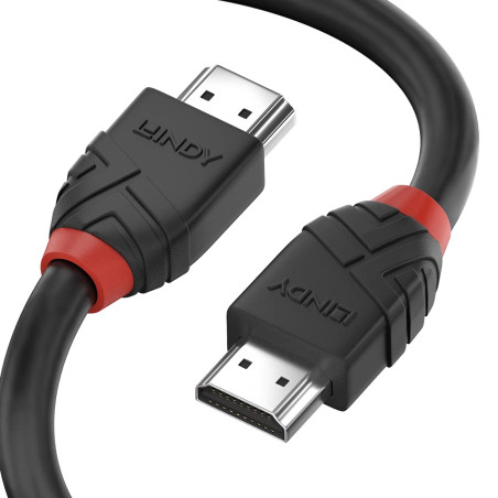 LINDY - Câble HDMI 2.0 Black Line High Speed 5 Mètre avec Ethernet, Design Slimline, 4k@60Hz HDMI 2.0 18G 3D 1080p HDCP 2.2 120H