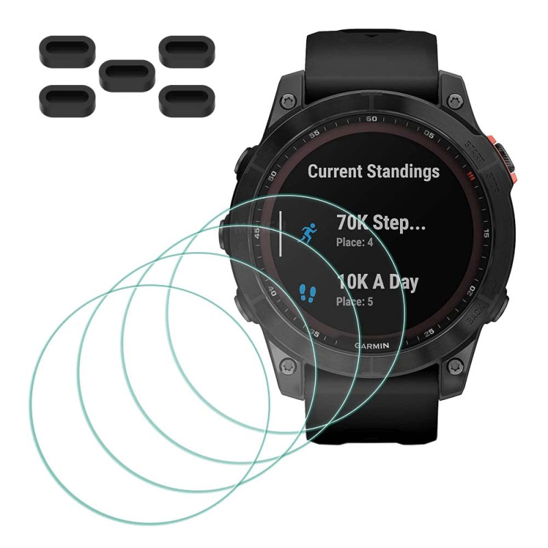 MTHGH Protection Écran pour Garmin Fenix 7/7 Sapphire Solar Verre Trempé [4 pièces]+ Bouchons anti-poussière 5 pièces, Protecteu
