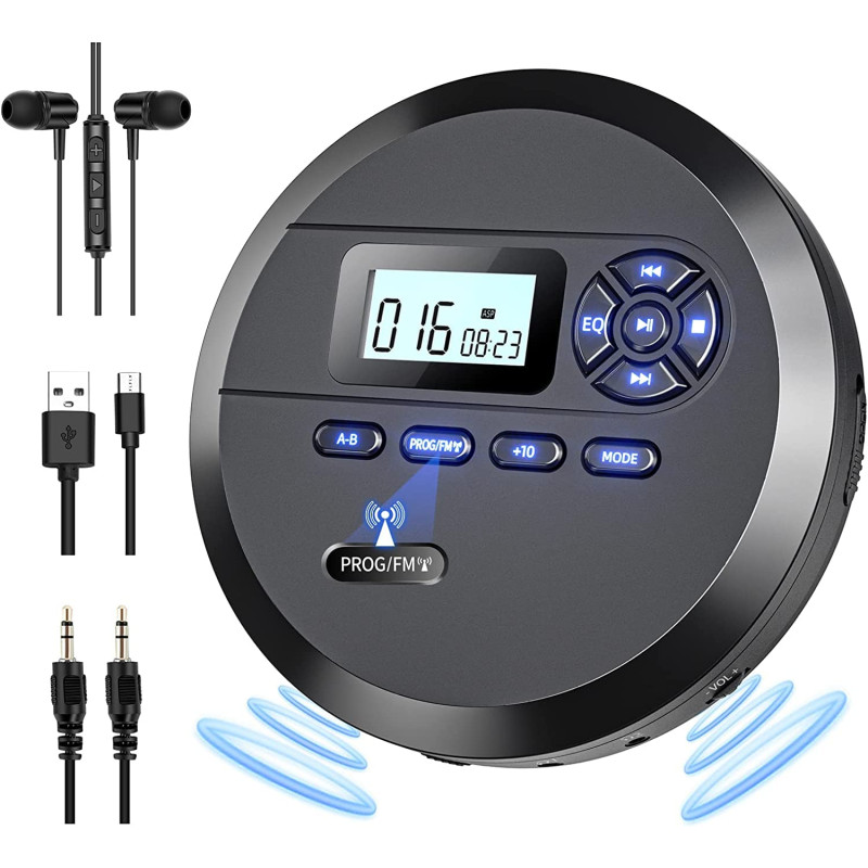Lecteur CD Portable, DESOBRY Lecteur CD avec Haut-parleurs et Transmetteur FM, Batterie Rechargeable Intégrée 2000 mAh, baladeur Lecteur CD Portable, DESOBRY Lecteur CD avec Haut-parleurs et Transmetteur FM, Batterie Rechargeable Intégrée 2000 mAh, baladeur