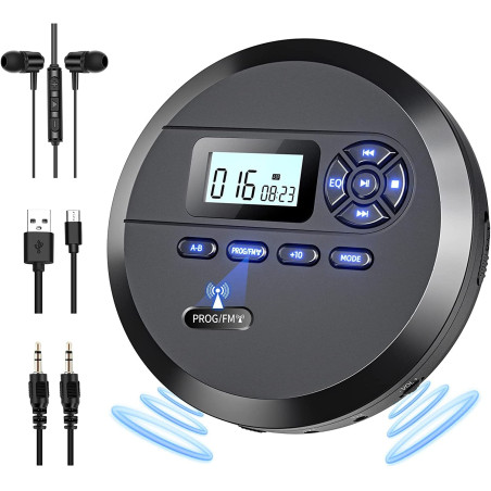 Lecteur CD Portable, DESOBRY Lecteur CD avec Haut-parleurs et Transmetteur FM, Batterie Rechargeable Intégrée 2000 mAh, baladeur
