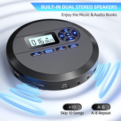 Lecteur CD Portable, DESOBRY Lecteur CD avec Haut-parleurs et Transmetteur FM, Batterie Rechargeable Intégrée 2000 mAh, baladeur