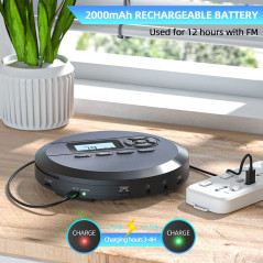 Lecteur CD Portable, DESOBRY Lecteur CD avec Haut-parleurs et Transmetteur FM, Batterie Rechargeable Intégrée 2000 mAh, baladeur