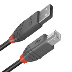 LINDY - Câble USB vers USB 2.0 A/B, Anthra Line 7.5 Mètre, Câble avec Transfert de Données de 480Mbps| Compatible avec TV, Monit