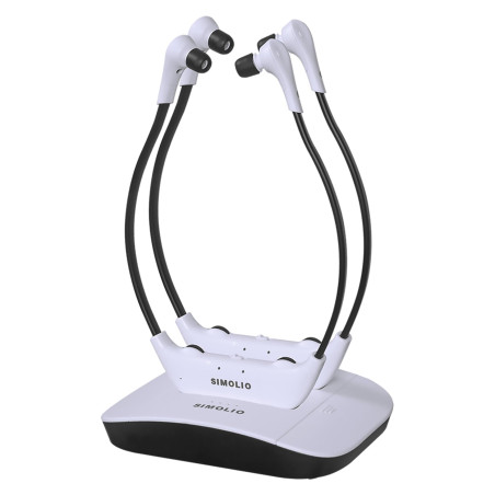 SIMOLIO SM-824D2 Doubles Casques sans Fil pour Télévision pour Séniors avec émetteur Support de Charge 2 en 1, Ecouteurs Numériq