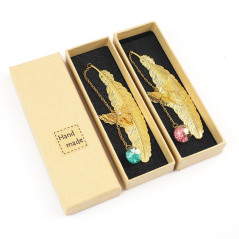 DERAYEE 2pcs Marque-Page Feuille en Métal Papillon et Fleur Sèche Éternelle Perles de Verre Pendentif Cadeau pour Étudiant Lecte