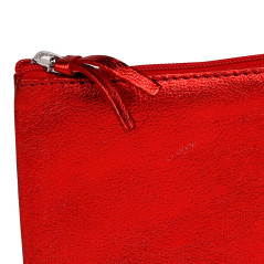 Clairefontaine 8714C - Trousse Scolaire Plate Rouge Effet irisé 22x11 cm en Véritable Cuir d'Agneau - Fourniture Scolaire - Trou