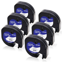 6x XemaX Ruban Compatible pour Letra Ruban Étiquette 91201 91221 S0721660 S0721660 D'étiquetage 12mm x 4m Noir sur Blanc Bande A