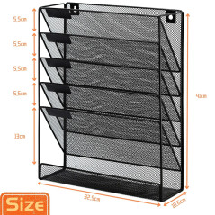 PLSOPPKG Porte-documents mural à 6 niveaux A4 à suspendre - En maille métallique durable - Porte-revue mural de bureau à 6 nivea