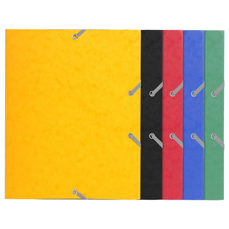 Exacompta - Réf. 55200E - Carton de 25 chemises à élastiques pour format scolaire - pochettes 3 rabats - en carte lustrée 400 g/