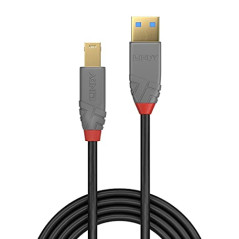 LINDY - Câble USB vers USB 3.2 A/B, Anthra Line 3 Mètre, Câble avec Transfert de Données de 5Gbps| Compatible avec TV, Monitor, 