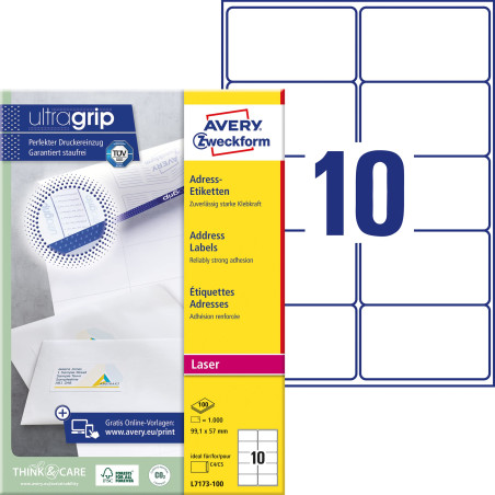 Avery Zweckform L7173-100 Etiquettes adresse pour enveloppes C4/C5 99,1 x 57 mm 100 feuilles (Import Allemagne)