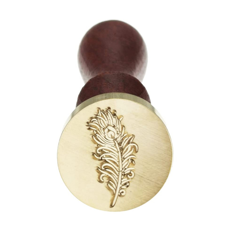 JUHONNZ Tampon de cire vintage avec poignée en bois et tête en laiton pour enveloppes de mariage, invitations, style plume JUHONNZ Tampon de cire vintage avec poignée en bois et tête en laiton pour enveloppes de mariage, invitations, style plume