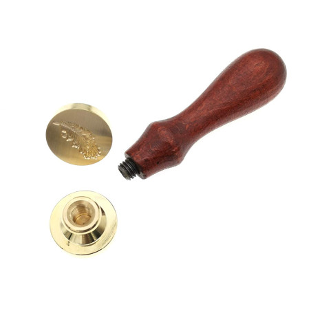 JUHONNZ Tampon de cire vintage avec poignée en bois et tête en laiton pour enveloppes de mariage, invitations, style plume