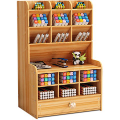 Mnkyer Organisateur de bureau en bois, porte-stylos multifonctionnel, support de rangement pour l'école, la maison, le bureau et