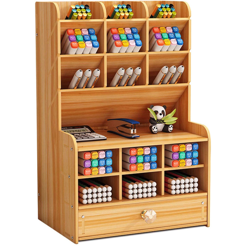 Mnkyer Organisateur de bureau en bois, porte-stylos multifonctionnel, support de rangement pour l'école, la maison, le bureau et Mnkyer Organisateur de bureau en bois, porte-stylos multifonctionnel, support de rangement pour l'école, la maison, le bureau et