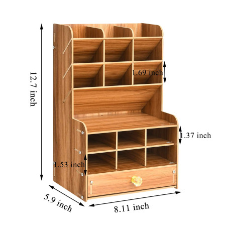Mnkyer Organisateur de bureau en bois, porte-stylos multifonctionnel, support de rangement pour l'école, la maison, le bureau et