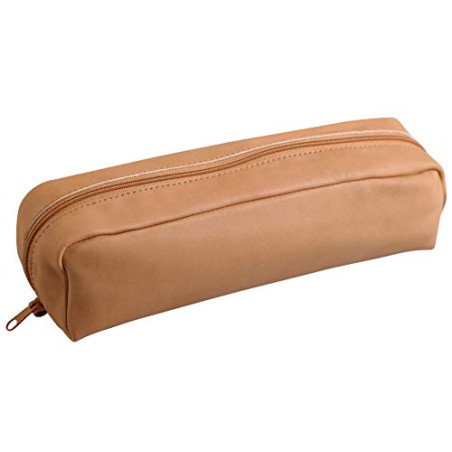 Clairefontaine 8300C -Trousse Scolaire Rectangulaire en Cuir couleur Naturel 22x5x3cm en Véritable Cuir d'Agneau - Fourniture Sc