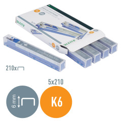 Leitz Power Performance Cassettes d'Agrafes Heavy Duty K6, Galvanisé, Boîte de 5 Cassettes, 5 x 210 Agrafes, 55910000