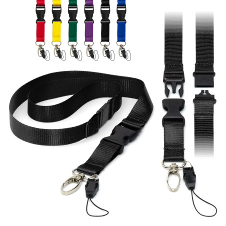 Cordons Noir Tour de Cou plats amovibles avec boucle Lanière Breakaway anti-étouffement clip en métal et boucle pour badge d'ide