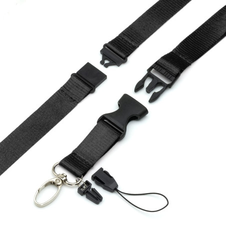 Cordons Noir Tour de Cou plats amovibles avec boucle Lanière Breakaway anti-étouffement clip en métal et boucle pour badge d'ide