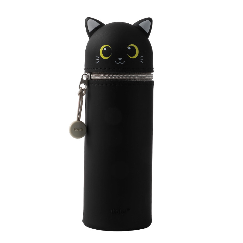 I-TOTAL® - Trousse en Silicone Souple pour l'École, Extensible avec Forme Profilée (Black Cat)