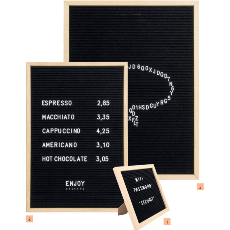 Securit Tableau avec lettres 60 x 80 cm en bois naturel et feutre - Comprend 360 lettres, chiffres, symboles et un kit de montag Securit Tableau avec lettres 60 x 80 cm en bois naturel et feutre - Comprend 360 lettres, chiffres, symboles et un kit de montag