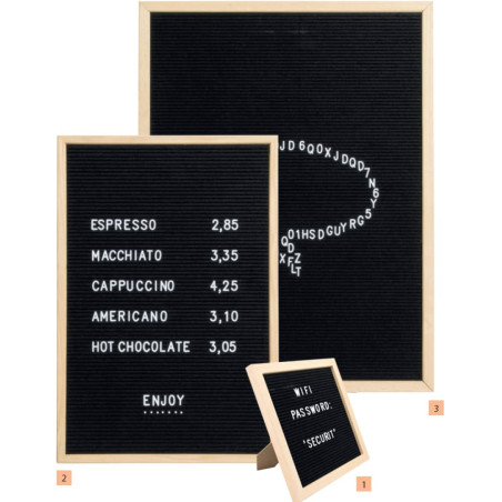 Securit Tableau avec lettres 60 x 80 cm en bois naturel et feutre - Comprend 360 lettres, chiffres, symboles et un kit de montag