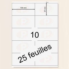 Printation Étiquettes Autocollantes 105 x 57 mm, 250 Étiquettes à Imprimer, 100 Feuilles de Papier Autocollant Imprimante A4, Bl