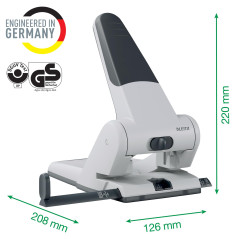 Leitz Perforatrice Gros Travaux & Sans Effort, Capacité 65 Feuilles, Bleu, Métal, Réglette de Guidage avec Repères, Heavy Duty, 