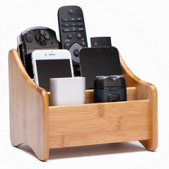 Holzsammlung Boîte de rangement de bureau, 3 Compartiments en Bambou Multi-Fonctionnels Organisateur Télécommande TV Home Articl