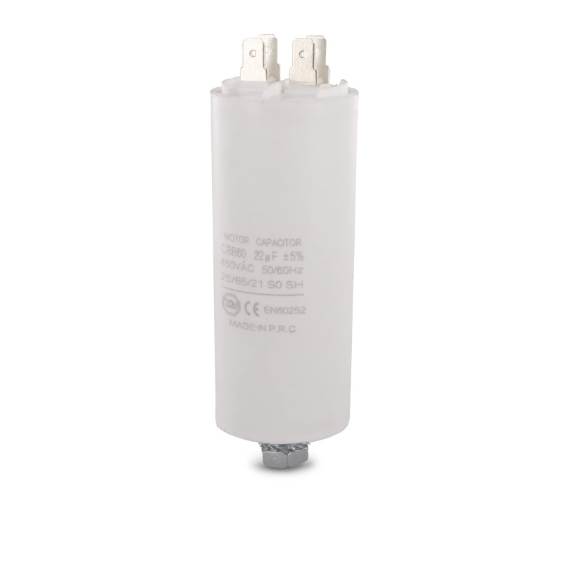 DL-pro Condensateur universel 22 µF 450 V Ø 40 x 95 mm avec connecteurs AMP 6,3 mm et vis de fixation M8 CBB60 pour appareils él
