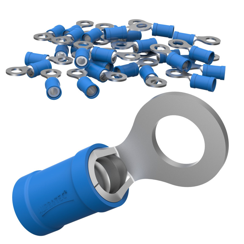 Cosse à œillet AUPROTEC de 0,5 à 6,0 mm², diamètre du trou de M3 à M12, connecteur de câble PVC RV en cuivre étamé et en partie Cosse à œillet AUPROTEC de 0,5 à 6,0 mm², diamètre du trou de M3 à M12, connecteur de câble PVC RV en cuivre étamé et en partie