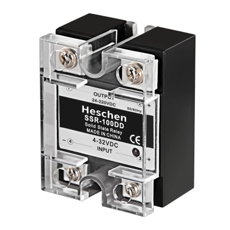 Heschen Relais statique monophasé DC/DC, SSR-100DD, entrée 4-32VDC, sortie 24-220VDC, 100A 50-60Hz