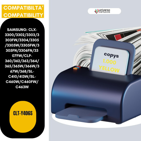 universo cartuccia Toner CLT-Y406S CYAN de remplacement pour Samsung Laserjet Série CLP 360, 365, CLX 3305, Samsung Xpress C410,