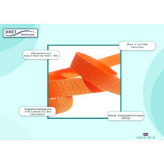 Direct Manufacturing Rouleau de sangle en polypropylène de 25 mm x 50 m pour le bricolage, sangles, harnais, arrimage et plus en
