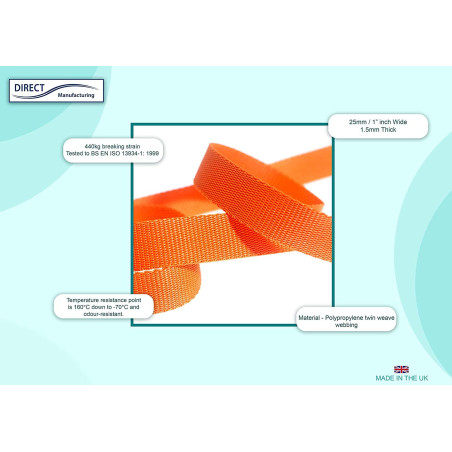 Direct Manufacturing Rouleau de sangle en polypropylène de 25 mm x 50 m pour le bricolage, sangles, harnais, arrimage et plus en