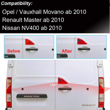 4.3" Pouces HD Rétroviseur Moniteur + HD Vision Nocturne IR Feu de Freinage Caméra de Recul pour Opel Vauxhall Movano ab 2010/Re