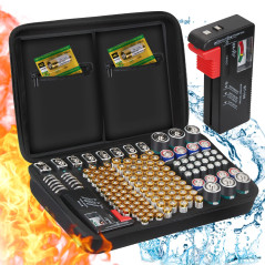 Boîte de Rangement Batterie, ENSOBO Organisateur de Stockage avec Capacité pour 148 Piles AA AAA C D 9V - Testeur de Batterie BT