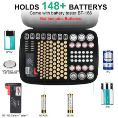 Boîte de Rangement Batterie, ENSOBO Organisateur de Stockage avec Capacité pour 148 Piles AA AAA C D 9V - Testeur de Batterie BT