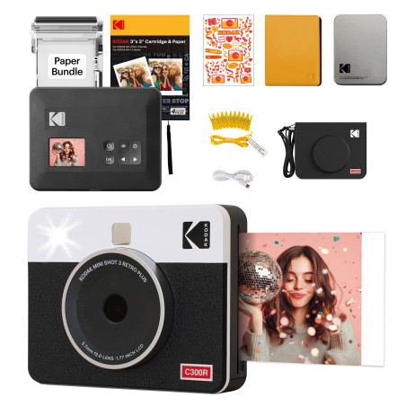 KODAK Mini Shot 3 Retro 4Pass Appareil Photo Instantané et Imprimante Photo Portable 7,6x7,6 cm + Paquet Cadeau avec 68 feuilles
