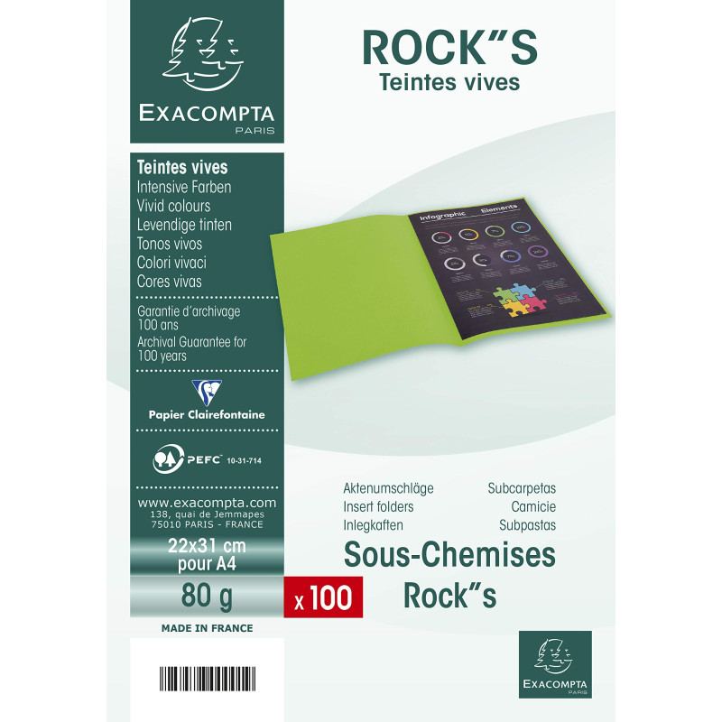 EXACOMPTA Paquet de 100 sous-chemises Rock's en carte 80 g, coloris clémentine EXACOMPTA Paquet de 100 sous-chemises Rock's en carte 80 g, coloris clémentine
