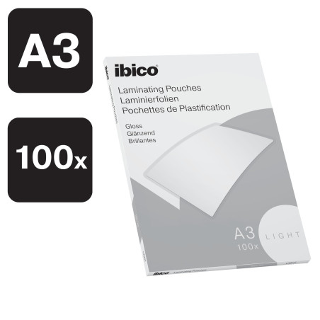 Ibico Basics Pochettes de Plastification A3, Epaisseur Light, Haute Protection et Durabilité des Documents, Paquet de 100, Finit