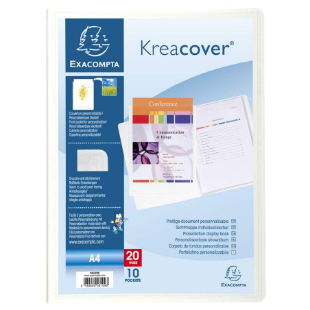 Exacompta - Réf. 58109E - 1 Protège-documents personnalisable Kreacover Chromaline - 10 pochettes cristal lisse - 20 vues - pour