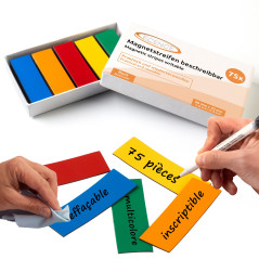 ECENCE Lot de 75 étiquettes magnétiques réutilisables effaçables à Sec pour Tableau Blanc, réfrigérateur, casier, Salle de Class