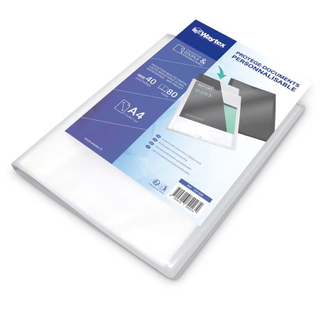 WAYTEX 931444 Protège Documents A4 Personnalisable 80 Vues 40 Pochettes Couverture Polypro Transparent