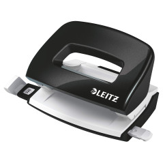 Leitz – Mini-Perforateur, 10 Feuilles, Réglette de Guidage avec Marquages des Formats, Métal, Petit Format, pour École Travail B