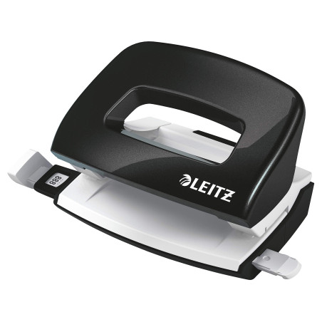 Leitz – Mini-Perforateur, 10 Feuilles, Réglette de Guidage avec Marquages des Formats, Métal, Petit Format, pour École Travail B
