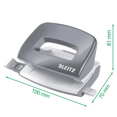 Leitz – Mini-Perforateur, 10 Feuilles, Réglette de Guidage avec Marquages des Formats, Métal, Petit Format, pour École Travail B