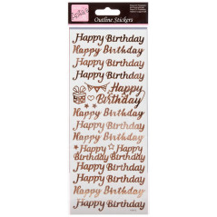 Autocollants de Contour - Joyeux Anniversaire - Or Rose sur Blanc